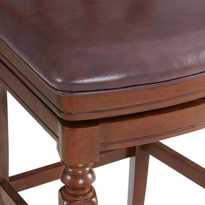 Alaterre Furniture Napa Bar Height Swivel Stool with Back – Faux Leather Upholstered Seat Barstool with Memory Return, Turned Wood Legs, Lattice Back Design, and Metal Kick Plate for Kitchen Islands