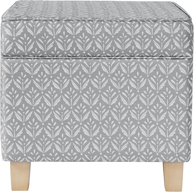 HomePop Home Decor | K7342-A873 | Classic Square Storage Ottoman with Lift Off Lid | Ottoman with Storage for Living Room & Bedroom, Light Grey Print, Large