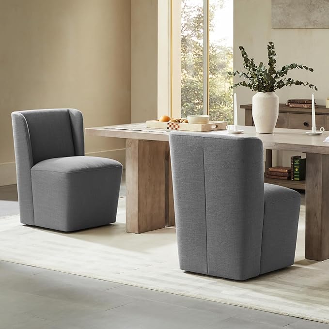 Dining Chairs with Casters No Assembly Upholstered Wingback Single Sofa Armless Deskchair for Bedroom Waiting Room Kitchen Diningroom