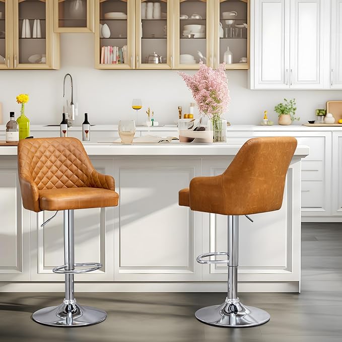 VECELO Bar Stools Set of 4, Adjustable Bar Stools with Back, Bar Height Stools for Kitchen Counter