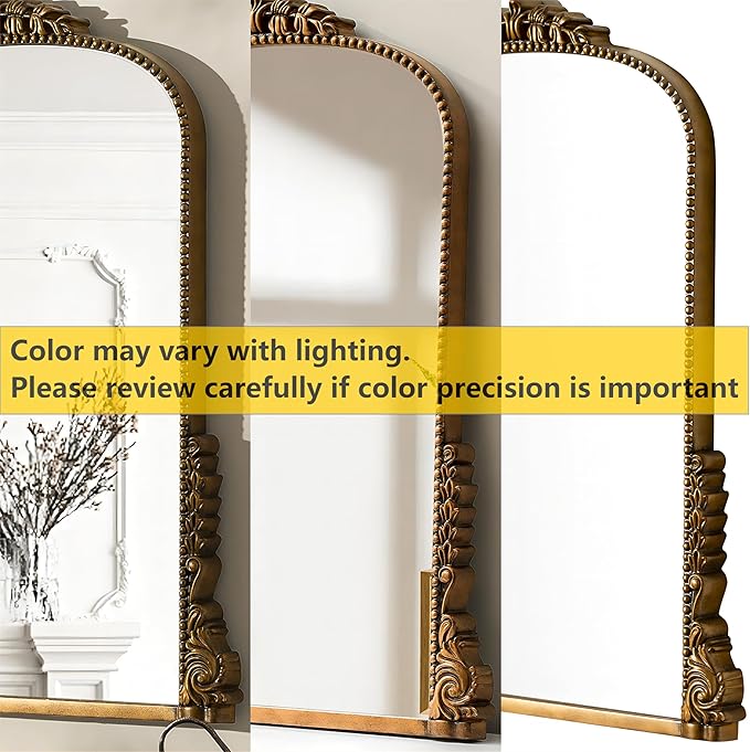 SHYFOY Antiqued Wall Mirror Decorative Vintage Mirrors for Wall Decor, Baroque Wall Mirrors Ornate Arch Mantel Mirror for Living Room Entryway Powder Room, Bronze Dark-Gold Wall Decor, MDF Backing