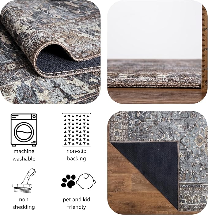 Keen Home Design 5x7 Rug - Machine Washable Area Rug with Non-Slip Backing, Ideal for Living Room, Dining Room, Bedroom - Vintage, Easy Clean, Durable, Low Pile Rug - (5' x 7')