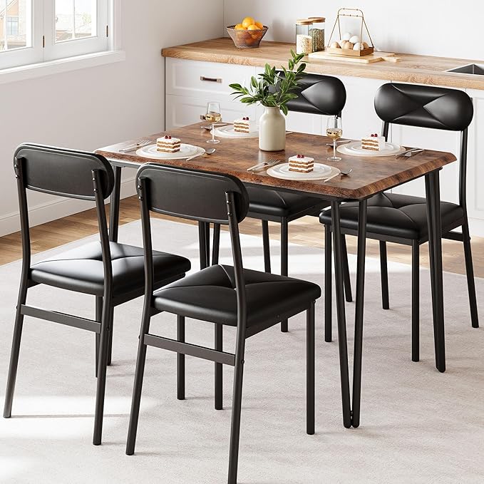 GarveeHome Dining Table Set for 4, Kitchen Table with Upholstered Chairs for Kitchen Room and Small Spaces (Vintage, Table with 4 Chairs)