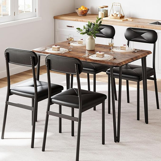 IDEALHOUSE Dining Table Set for 4, Kitchen Table with Upholstered Chairs for Kitchen Room and Small Spaces (Retro, Table with 4 Upholstered Chairs)