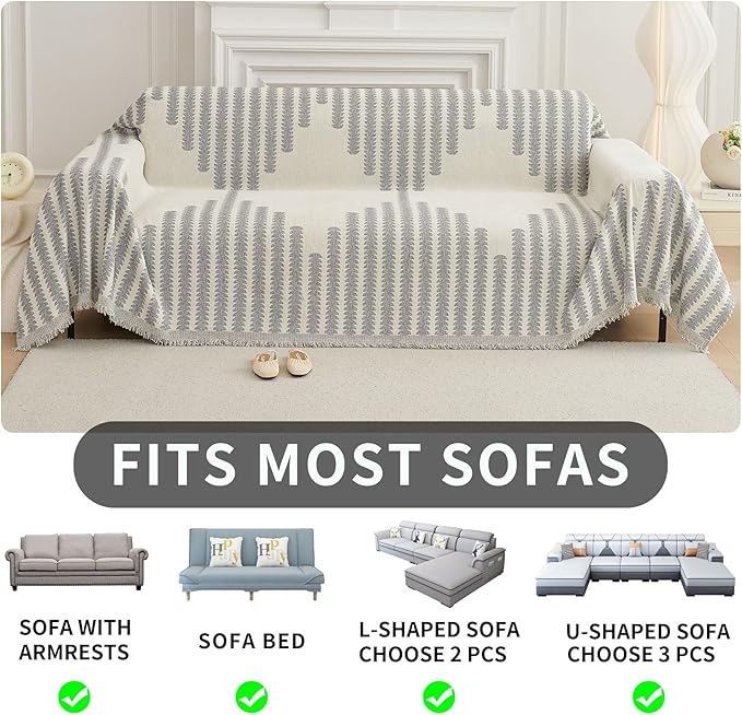 HAOMAIJIA Boho Sofa Covers Couch Covers for 3 Cushion Couch Sofa Pet Friendly Soft Thick Couch Cover for Dogs Washable Sectional Couch Covers L Shape Furniture Protector (Grey, 91"x118")