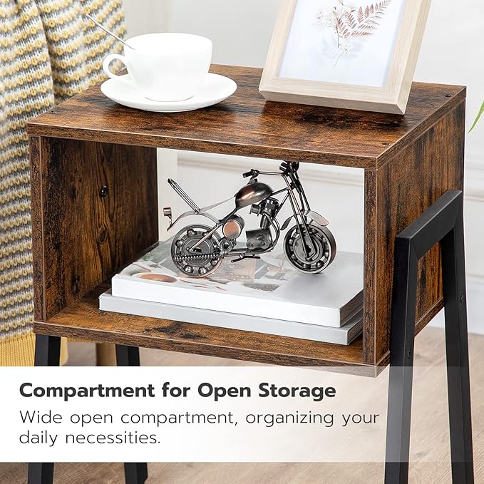 HOOBRO Nightstands Set of 2, Stackable End Table, Side Table, Bedside Tables with Open Storage Shelf, for Bedroom, Living Room, Rustic Brown BF38BZP201