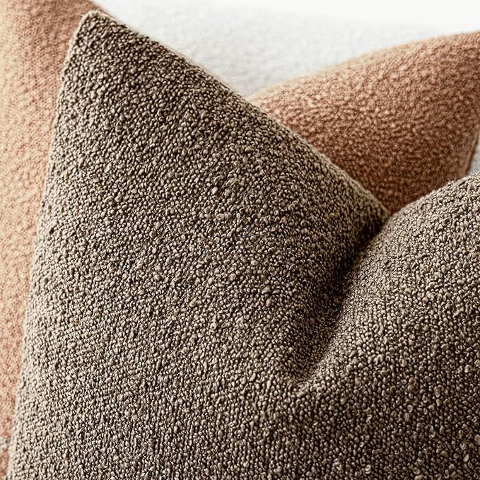Foindtower Set of 2, Decorative Textured Boucle Throw Pillow Covers Accent Solid Pillow Cases Neutral Soft Cozy Couch Cushion Case for Chair Sofa Bedroom Living Room Home Decor 16x16 Inch Light Brown