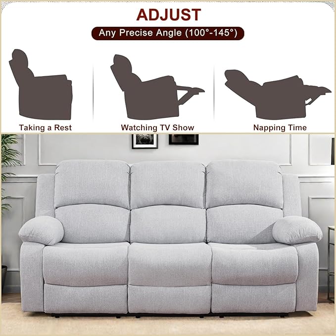 Recliner Sofa Couch, 3-Seater Home Theater Seating Reclining Sofa, Power Reclining Couch with Cup Holders & Drop Down Table for Living Room Furniture Sets, Grey White