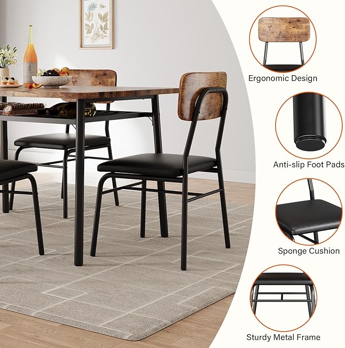 GAOMON 5-Piece Dining Table Set for 4, Wood Kitchen with Built-in Storage Rack,Small Kitchen Table with Upholstered Chairs and Metal Frame for Small Spaces, Retro Color