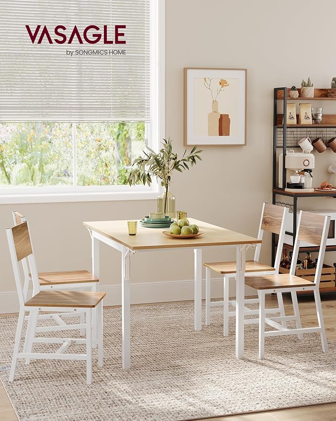 VASAGLE Dining Chair Set of 2, Rustic Wood Chairs with Metal Steel Frame, Easy to Assemble, Comfortable Seat, Modern Farmhouse Chair for Kitchen, Bedroom, Living Room, Wheat Brown and Cloud White
