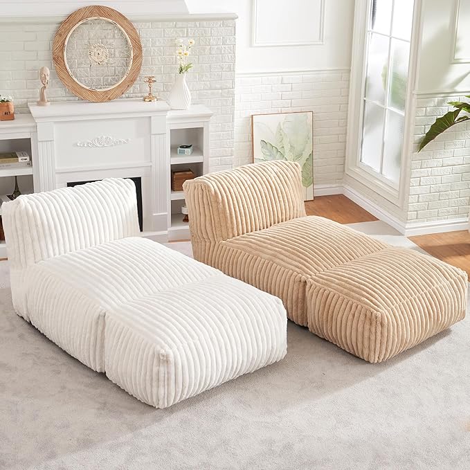 Hobestluk Big Bean Bag Lounger Chairs Large Beanbag Chair for Adults Bean Bag Sofa with Memory Foam Filled for Living Room, Bedroom or Balcony (Stripe White)