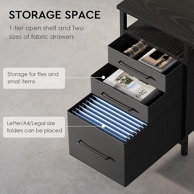 Ｍａｉｈａｉｌ Maihail Home Office Desk with Drawers Adjustable Shelves, 59 inch Writing Desk with File Cabinet, Large Computer Desk with Storage, Vintage, Black