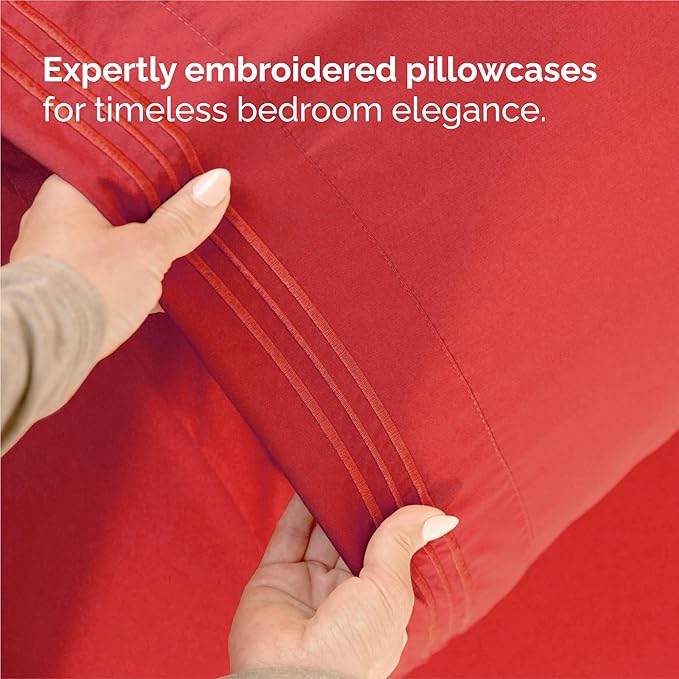 King Size 4 Piece Sheet Set - Comfy Breathable & Cooling Bed Sheets Set - Hotel Luxury Bedding for Women, Men, Kids, Teens, Boys and Girls - Deep Pockets, Ultra-Soft & Wrinkle Free - Oeko-Tex - Red