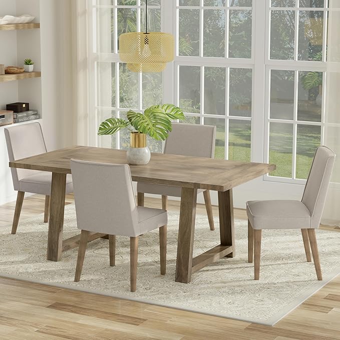 SIMPLIHOME Whitley Dining Table - 72 inch Wide Solid Mango Rectangular Kitchen Table with Trestle Base in Grey Wash, Modern Farmhouse Style for Dining Room or Family Room, Seats 6