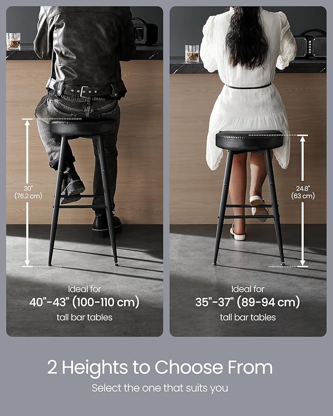 VASAGLE EKHO Collection - Bar Stools Set of 2, Bar Height Bar Stools, Kitchen Counter Stools, Mid-Century Modern Backless Counter Stools, 30-Inch Tall, Kitchen Island Home Bar, Ink Black