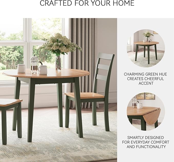 Signature Design by Ashley Gesthaven Modern Dining Drop Leaf Table with 4 Legs, Light Brown & Green