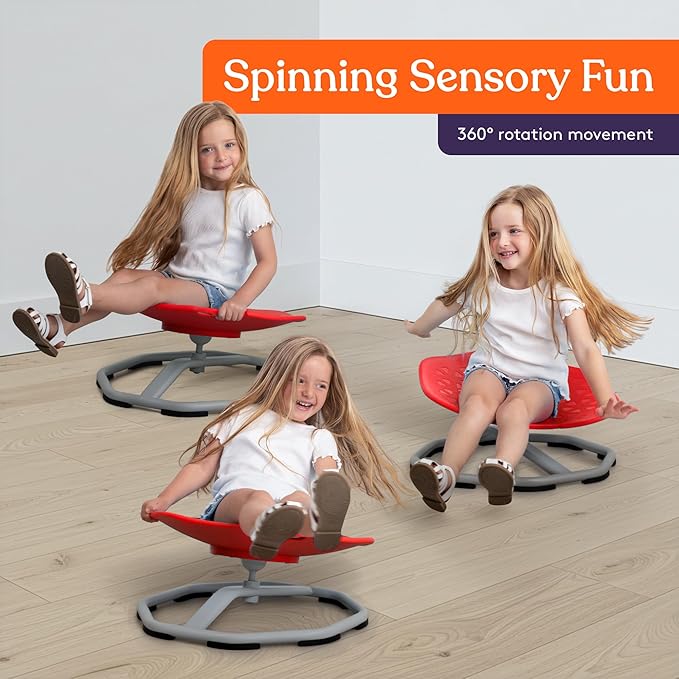 Special Supplies Spinning Chair for Kids- Versatile Kids Sit and Spin Sensory Chair for Training Body Coordination - Sensory Swivel Chair for Playroom, Bedroom, or Nursery (Red)