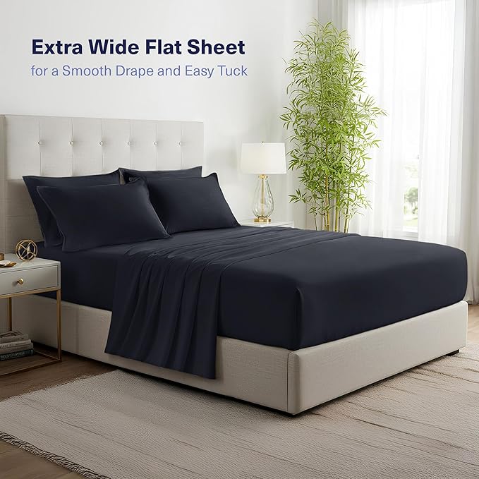 Kickoff Viscose Bamboo Sheets Twin Size 3-pc 100% Organic Bamboo Viscose Bed Cooling Sheets Twin Size Set Cool Bedding for hot Sleepers Sheet, Flat, Fitted, Pillowcase (Onyx Black, T)