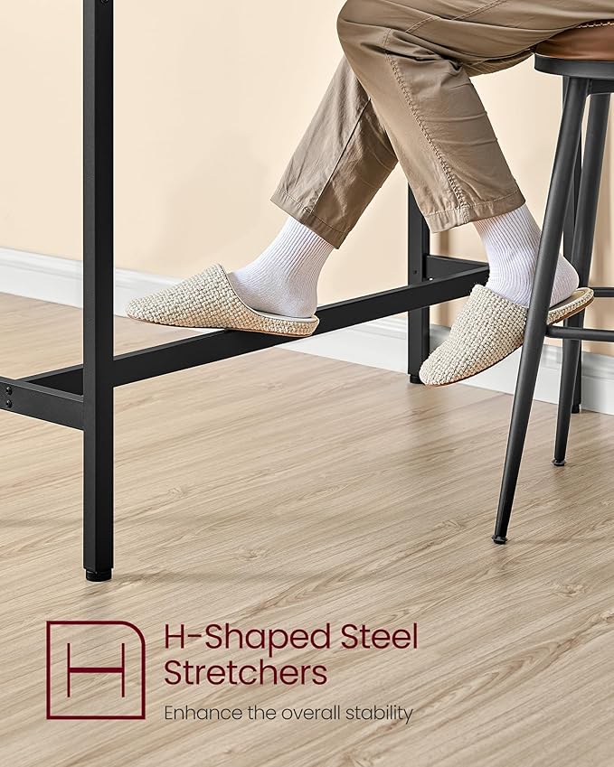 VASAGLE Bar Table, Narrow Long Kitchen Dining Table with Charging Station, Sturdy Metal Frame, Industrial, 15.7 x 39.4 x 35.4 Inches, Rustic Brown and Ink Black ULBT101K01