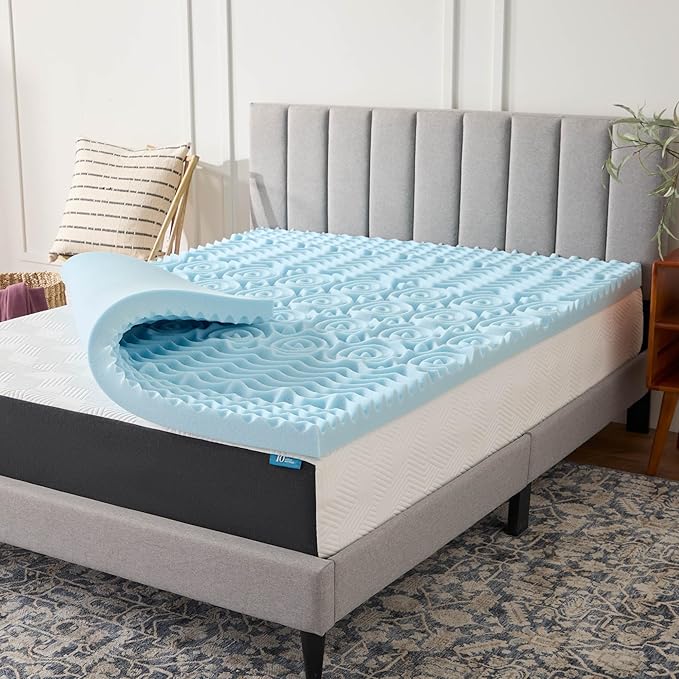 LUCID Gel Infused Memory Foam Mattress Topper – 3 Inch Mattress Topper – 5 Comfort Zones Relieve Pressure – CertiPUR-US Certified Foam - Queen