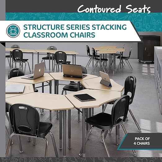 Learniture LNT-118-CSW-BK Learniture Structure Series Stackable School Chairs for Classroom, 18" Seat Height, Black, Pack of 4