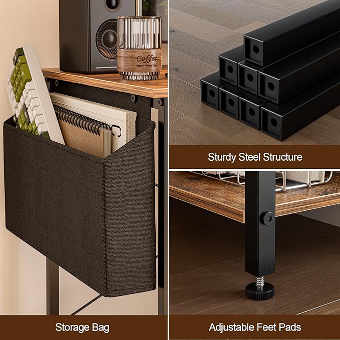 47 Inch L Shaped Computer Desk with Reversible Storage Shelves, Home Office Corner Desk Study Writing Table with Hutch, Study, Rustic Brown