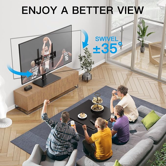 PERLESMITH Universal Swivel TV Stand-Table Top TV Stand for 32-65 inch TV-Height Adjustable TV Base with Heavy-Duty Tempered Glass Base, VESA 400x400mm up to 88lbs, PSTVS17