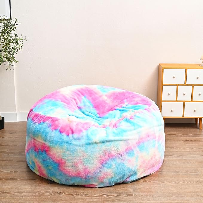 BCU 7FT Big Bean Bag for Adults Kids Without Filling Oversized Bean Bag Chair Cover for Stuffed Animal Storage, Multicolored