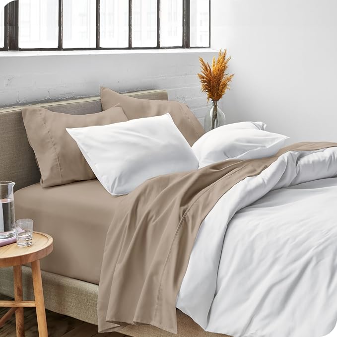 Bare Home King Sheet Set - Luxury 1800 Ultra-Soft Microfiber King Bed Sheets - Double Brushed - Deep Pockets - Easy Fit - 4 Piece Set - Bedding Sheets & Pillowcases (King, Pebble)