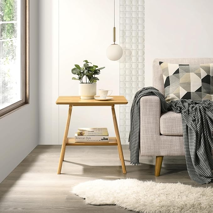 Roundhill Furniture Arona 3-Piece Coffee Table Set, Coffee Table and Two End Tables, Natural Oak Finish