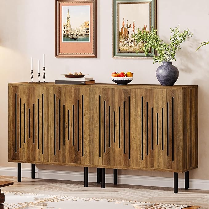 Tribesigns Set of 2 Sideboard Buffet with Storage, 59" Buffet Sideboard Cabinet with Adjustable Shelves, Accent Storage Cabinet for Living Room, Rustic Brown