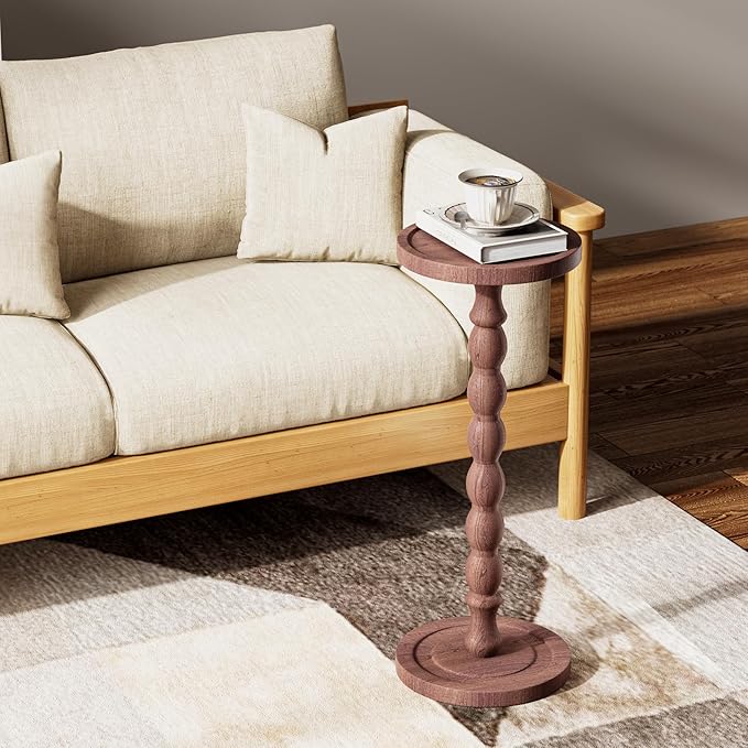 Solid Wood Drink Table, Rubber Wood‌ Small Round Side Table for Small Spaces, Martini Tables, Pedestal End Tables for Living Room, Bedroom, Corners and Office (Purple, 9.4 inch)