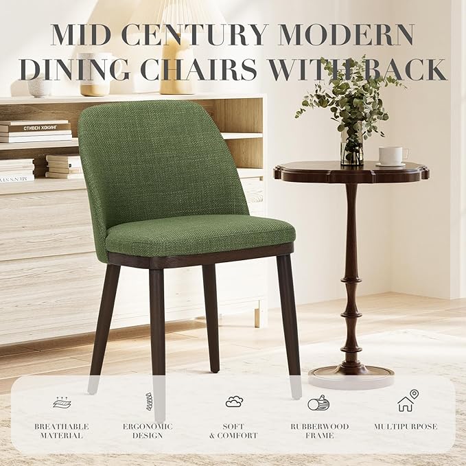 COLAMY Upholstered Dining Chairs Set of 6, Modern Kitchen Chairs with Back, Fabric Side Chair with Wood Legs for Dining Room Kitchen Restaurant, Green
