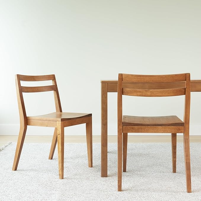 Grain & Grove Davie Dining Room Chairs Set of 4, Solid Wood Modern Kitchen Chair for Living Room, Kitchen, Pecan