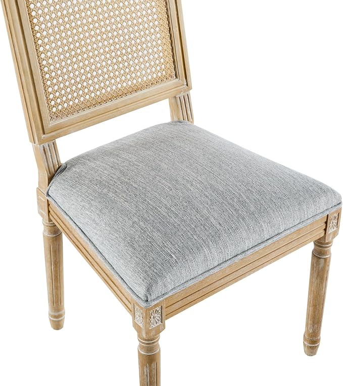 Merax Upholstered Solid Wood Dining Chairs Set of 6, French Country Style Accent Side Seating Furniture for Kitchen, Living Room, Wicker Back, Grayish Green