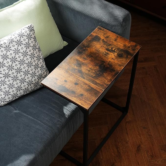 C Shape End Table, Large Surface Couch Table, C Table Sofa Side End Table, Side Table for Couch Slide Under, for Living Room, Bedroom, Home Office, Rustic Design, 21.7" D x 11.8"W x 26.4"H