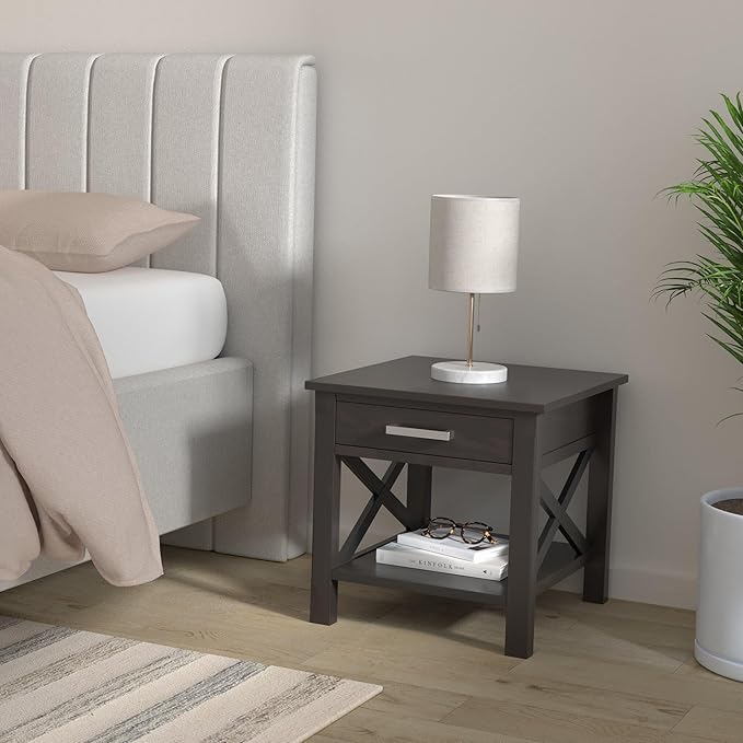 SIMPLIHOME Kitchener SOLID WOOD 21 inch Wide Square Contemporary End Side Table in Hickory Brown for the Living Room and Bedroom