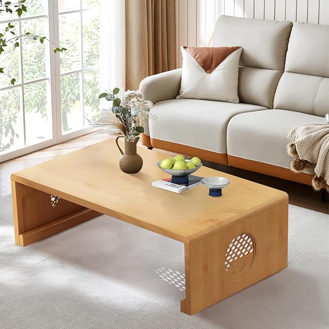 Folding Coffee Table Foldable Japanese Floor Table Low Table for Living Room,Dining Room,Tea,Tatami,Home Decoration (Log Color 39.37 * 19.68 * 12.2 INCH)