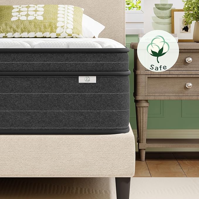 Queen Mattress 10 Inch in a Box - Memory Foam & Pocket Spring Hybrid Mattress for Back Pain Relief, Cool Breathable Fiberglass-Free Cover, Medium Firm, CertiPUR-US Certified