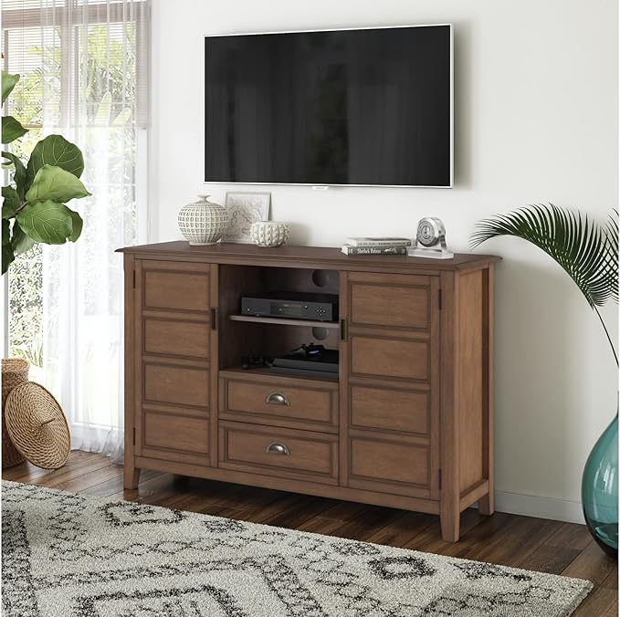 SIMPLIHOME Burlington SOLID WOOD 54 Inch Wide Transitional TV Media Stand in Rustic Natural Aged Brown for TVs up to 60 Inch, For the Living Room and Entertainment Center