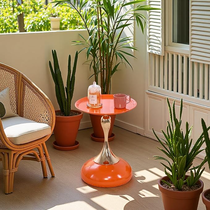 Stylish Hourglass Side Table - Contemporary Design for Living Rooms, Cafes, Dining Areas, Bedrooms, and Outdoor Spaces - Perfect Accent Piece for Any Decor (1, Hermes Orange)