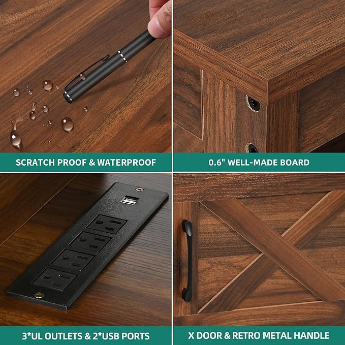 YITAHOME TV Stand for 65/55 Inch TV, Farmhouse Entertainment Center with Storage, Power Outlets and Open Shelf, Media Console TV Cabinet for Living Room, Walnut