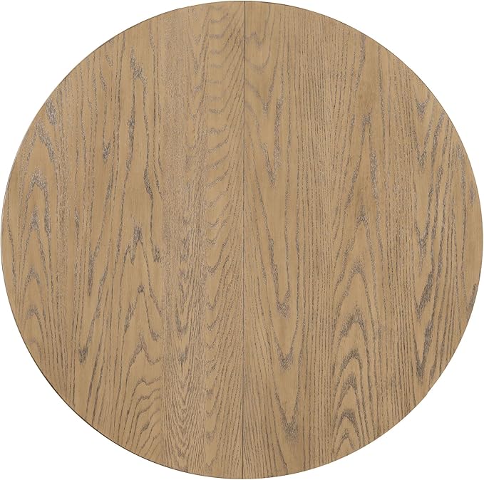 Need Extendable Farmhouse Round Dining Table with 16" Leaf - Solid Wood Kitchen Table, Adjustable Size for Small Spaces (Oak + White)