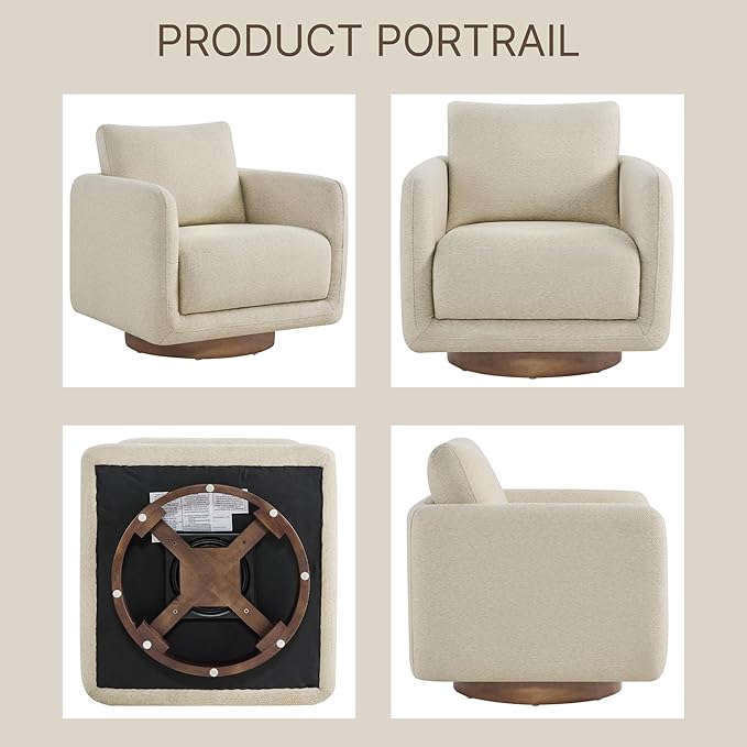 Modern Swivel Accent Chair, 360° Rotating Round Barrel Armchair with Performance Fabric Upholstery for Living Room, Bedroom, Office, Reading Nook, Set of 2,Oatmeal