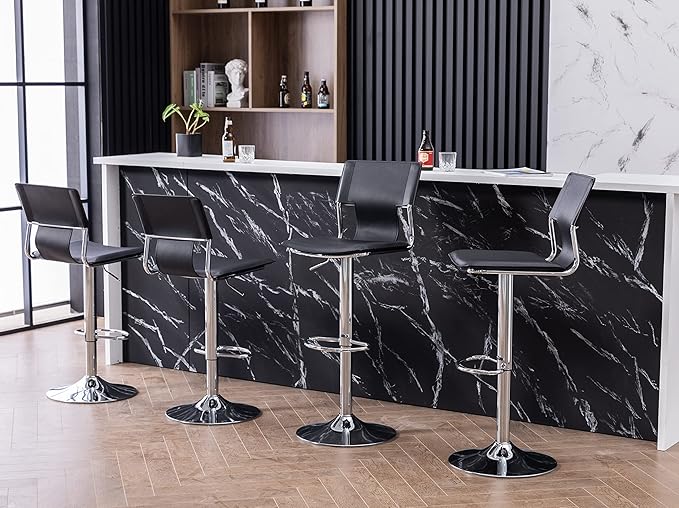 Sidanli Swivel Barstools Set of 2, Adjustable Barstools Set of 2，Faux Leather Bar Chairs for Kitchen Island, Hydraulic Counter Height Bar Stools with Backrest, Black