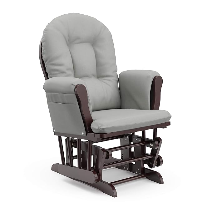 Storkcraft Premium Hoop Glider & Ottoman (Espresso/Light Gray) — GREENGUARD Gold Certified Nursery Glider, Solid Wood Craftsmanship, Smooth-Gliding Nursery Chair and Ottoman, Award-Winning