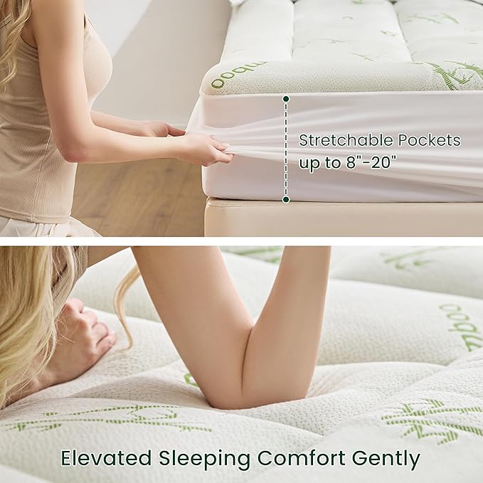 Love's cabin King Size Mattress Topper, Rayon Derived from Bamboo, 900 GSM Breathable Mattress Topper Pad, Thick Pillow Top Mattress Pad with 8"-20" Deep Pocket(78"x80"), Green