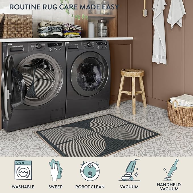 Lahome Rainbow Outdoor Mats for Front Door, 2x3 Small Washable Kitchen Rugs, Farmhouse Neutral Throw Rug Non Slip Non Shedding Indoor Outdoor Carpet for Entryway Foyer