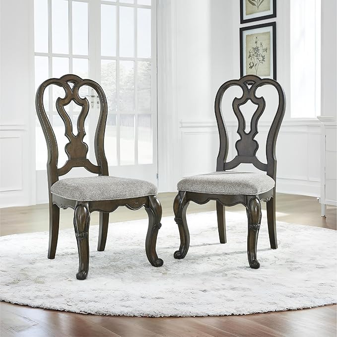 Signature Design by Ashley Maylee Classic Upholstered Armless Dining Chair, Set of 2, Dark Brown