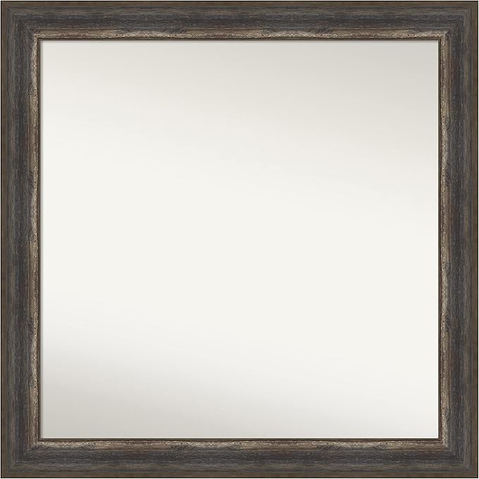 Amanti Art Brown Bathroom Mirror for Over Sink, 31x31 Alta Medium Brown Square Vanity Mirror, Large Country Rustic Frame, Hangs Horizonally and Vertically, Bathroom Wall Decor, Non-Beveled Edge